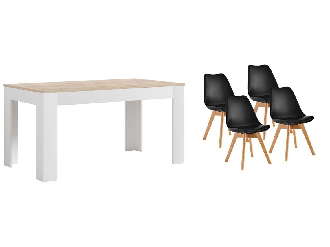 Pack Mesa Extensible de Comedor o Cocina Blanco y Cambria 4 Sillas Nordic Negro SALDOSYSTOCKS