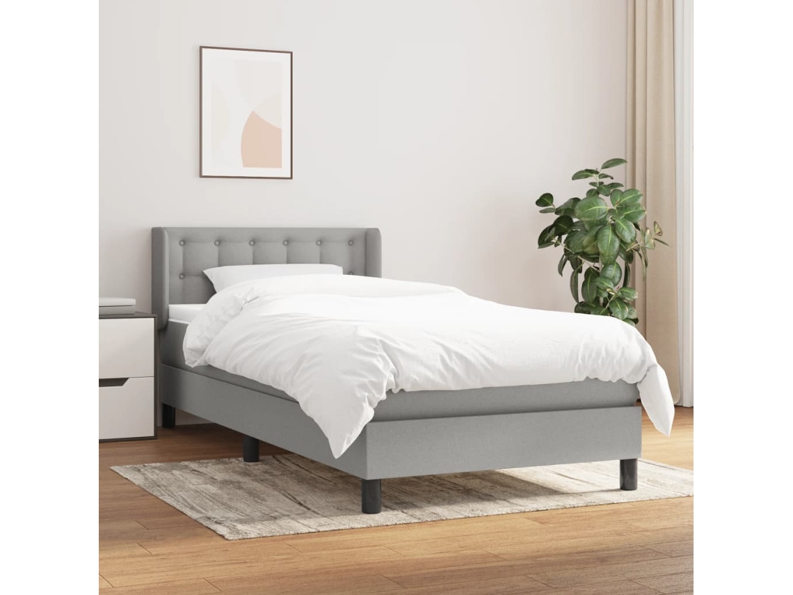 Cama Box Spring Con Colchón Tela Gris Claro 90x190 Cm