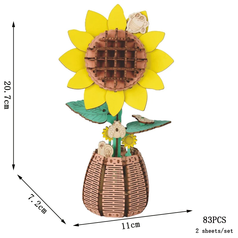 (girasol) Rompecabezas 3d De Madera Para Armar Con Ramo De Flores Preservadas.