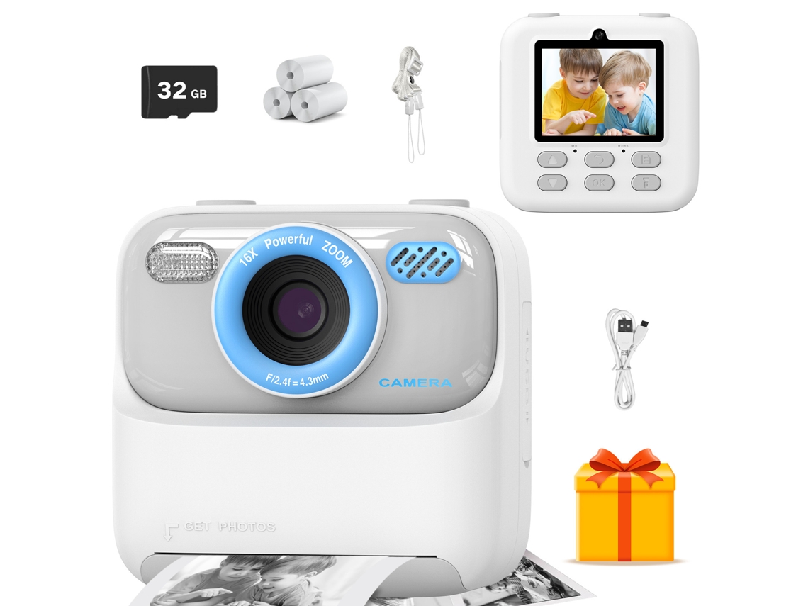 Cámara Digital Instantánea Para Niños, Pantalla Grande De 2,4 Pulgadas, Lentes Duales Frontal Y Trasera De 1080p, Memoria De 32 Gb (blanca). Czhhmart