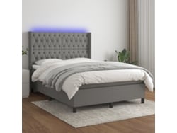 Cama box spring colchón y luces LED tela gris oscuro 140x200 cm