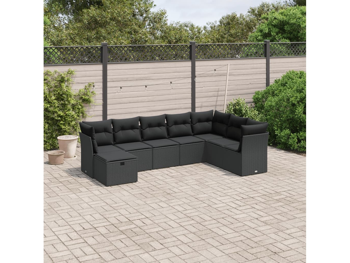 Conjunto de 8 sofás de jardín con cojines de mimbre sintético negro, Dkd Home Decor