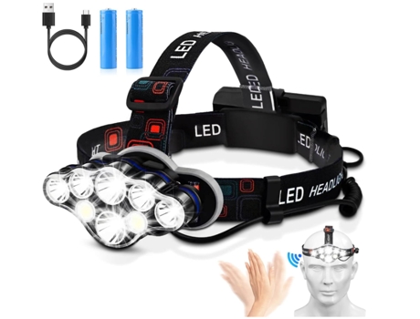 Linterna frontal recargable 8 LED Lámpara frontal brillante 18000 lúmenes Linterna frontal impermeable para caminatas al aire libre y CHRONUS