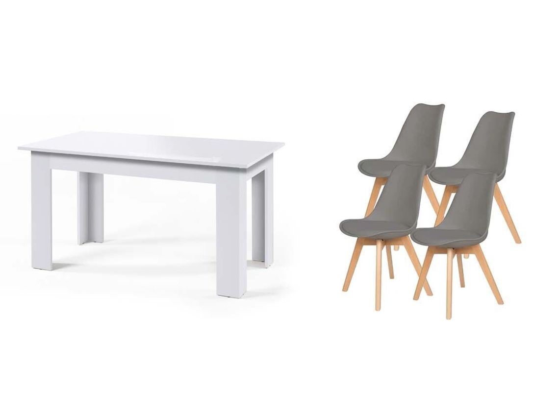 Pack Mesa Fija de Comedor o Cocina Blanco 4 Sillas Nordic Gris SALDOSYSTOCKS