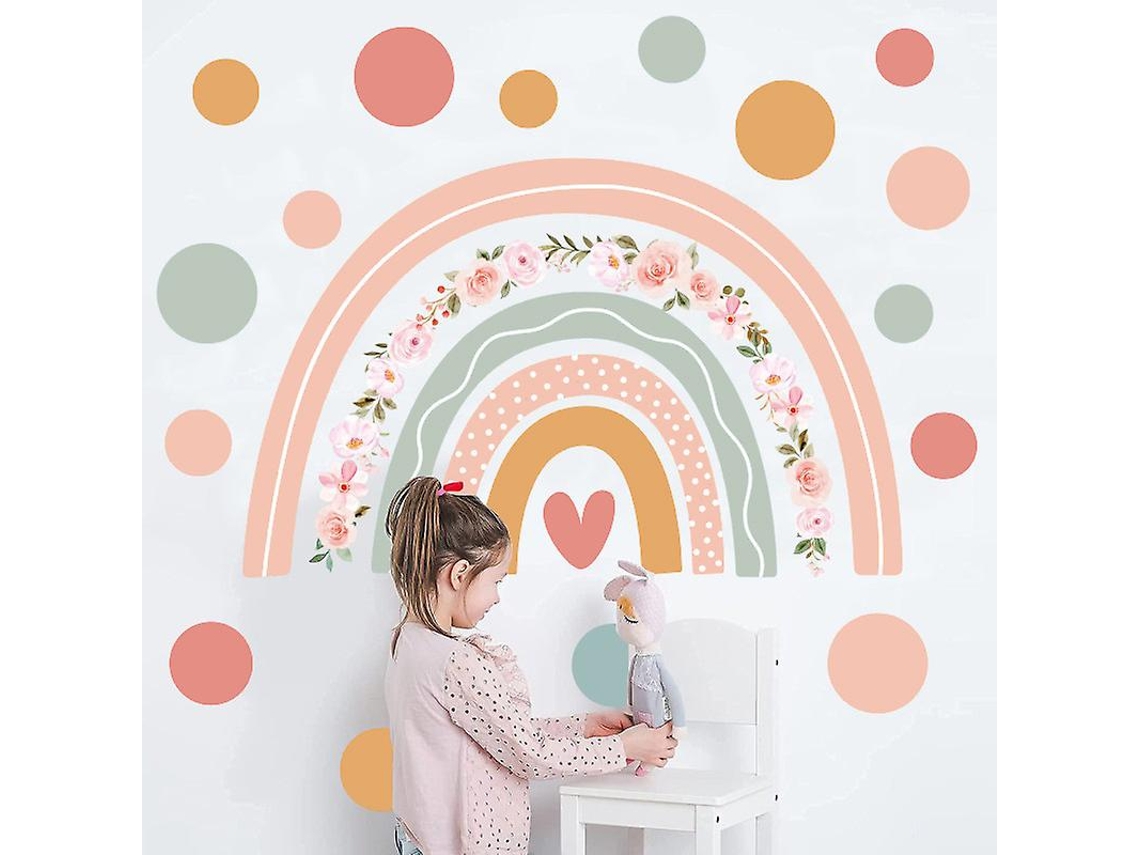 Pack de 2 pegatinas de pared de arcoíris para la habitación de los niños con flores de arcoíris