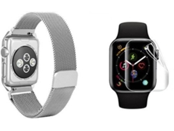 Correa + Protector de Pantalla Apple Watch Series 7 41mm G4M Milanese Gris y Transparente