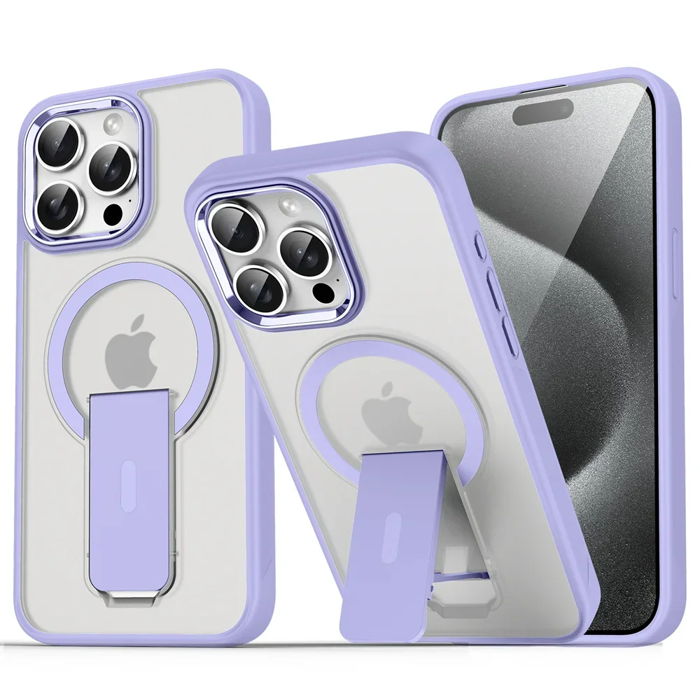 (iphone 11 Pro, Morado Claro) Funda Magnética Plegable Magsafe Para Iphone, Cubierta Trasera Semitransparente Mate.