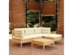Pcs Conjunto Lounge Jardim C/ Almofadões Cor Creme Pinho Dkd Home Decor