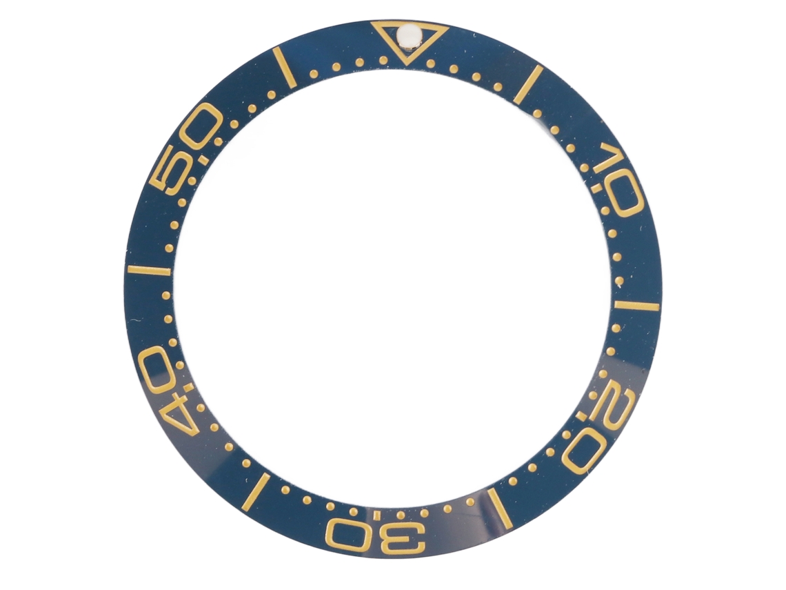 Anillo De Repuesto De 38 Mm Para Bisel De Reloj De Cerámica Con Dígitos Dorados Y Base Azul.