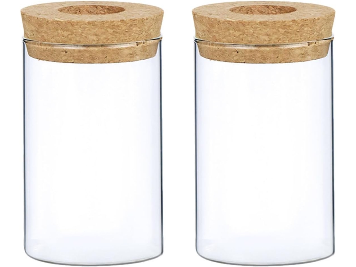 Juego De 2 Jarrones Hidropónicos De Vidrio Transparente, De 6,5 Cm X 10 Cm, Con Tapón De Madera Perforado.