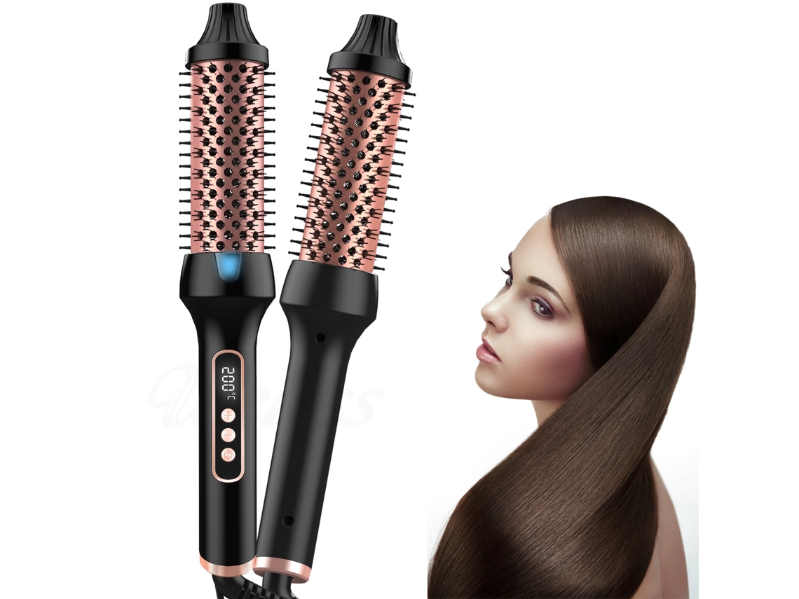 Pente modelador de cabelo 2026 com íons negativos, 65 W, Duplo Roller, retorcido/cacheado, ajustável, 120-200 °C, LCD.