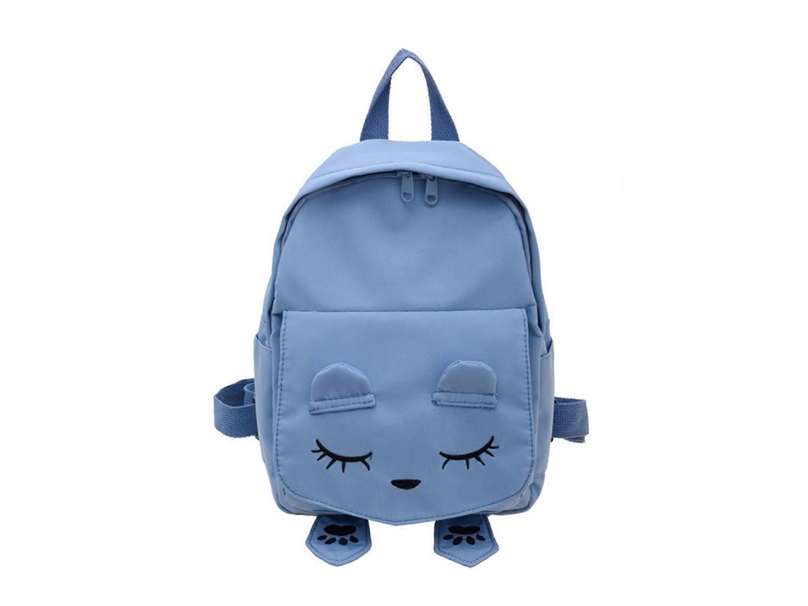 Mochila infantil de tamaño junior con correas ajustables, cierre de cremallera y bolsillo lateral delantero, azul.