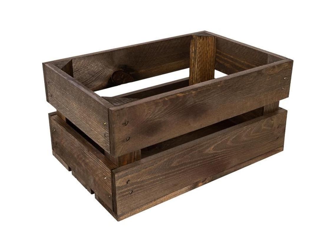 CREATIVE DECO Caja de madera de wengué Caja de almacenamiento de madera de 30 x 20 x 15 cm Caja de madera vintage