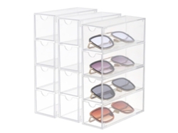 Caja de almacenamiento de escritorio con cajones, apilable y desmontable, transparente para gafas de sol.