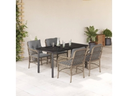 Conjunto de comedor de jardín de 5 piezas con cojines, mimbre, beige mixto, DKD Home Decor