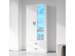 Vitrina LED transparente, blanca, de 2 puertas e independiente para sala de estar.