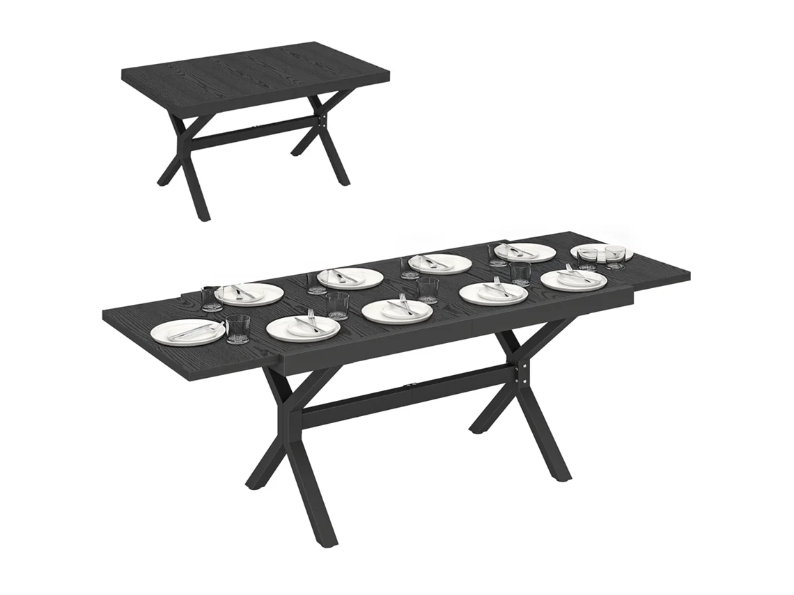 Mesa Extensible De 154-214 Cm, 8-10 Plazas, Aluminio, Acero, Imitación Madera.