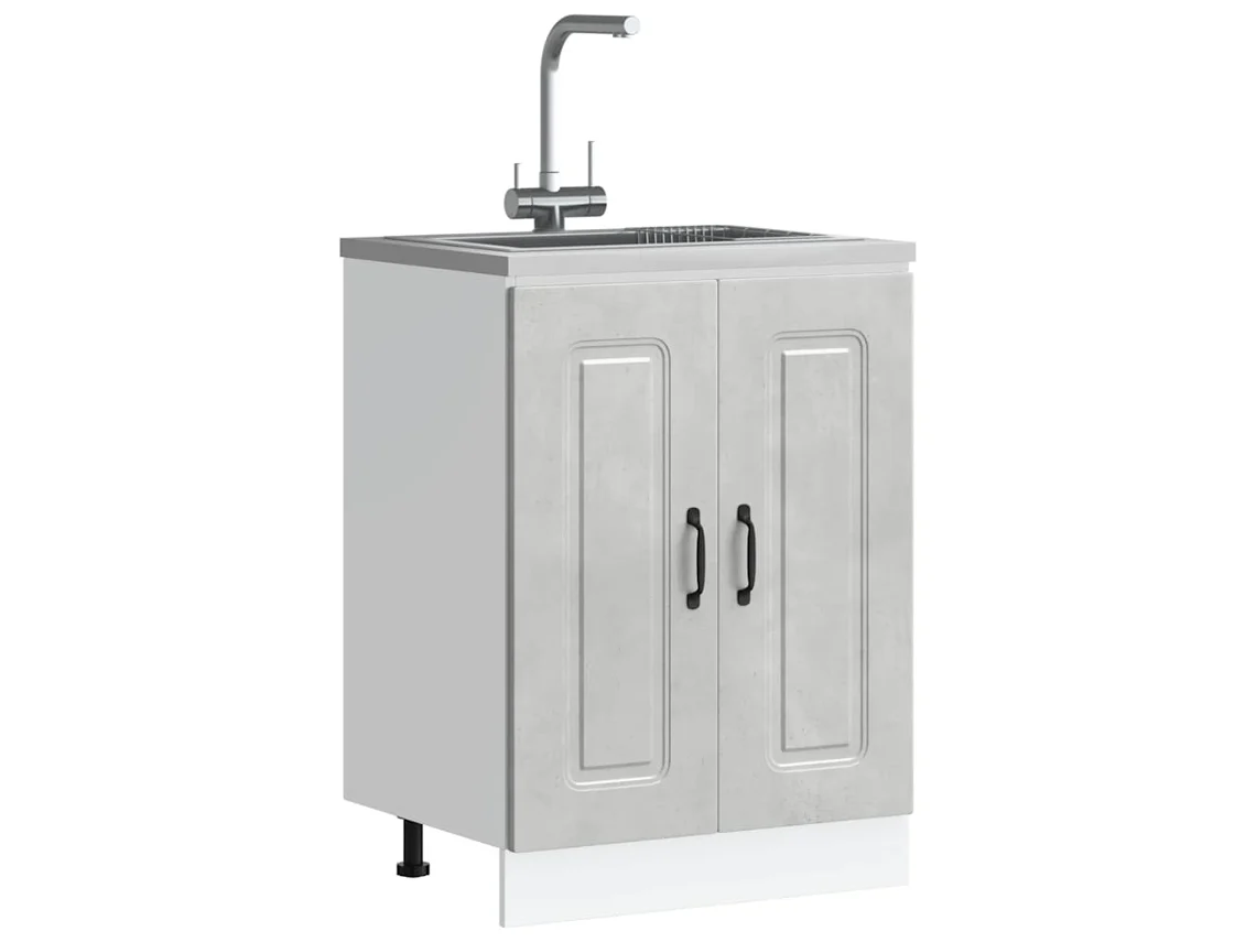 Muebles de cocina - Mueble bajo para fregadero Kalmar 60x46x81,5 cm Gris hormigón HARLANV1