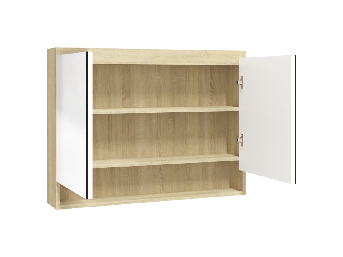 Maison Exclusive - Armario De Baño Con Espejo Mdf Blanco Y Roble 80x15x60 Cm