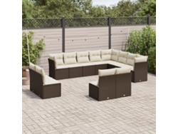 Conjunto de sofá de jardín de 12 piezas con cojines de mimbre sintético marrón, Dkd Home Decor