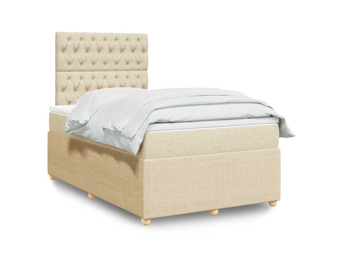 Cama Box Spring Con Colchón Tela Color Crema 120x200 Cm