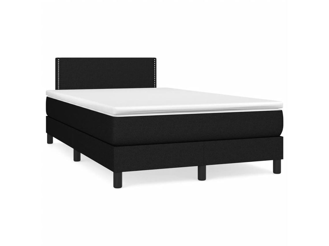 Cama Box Spring Con Colchón Y Luces Led Tela Negro 120x190 Cm