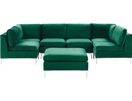 Sofá con Reposapiés Evja (Verde - Terciopelo -170x340x84 cm)