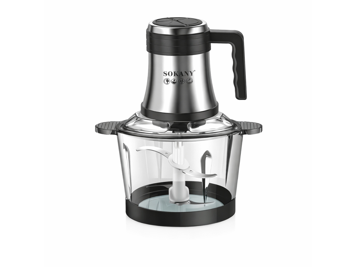 Picadora eléctrica Sokany SK-7026 de 800 W y 3,0 L, color plata y negro.