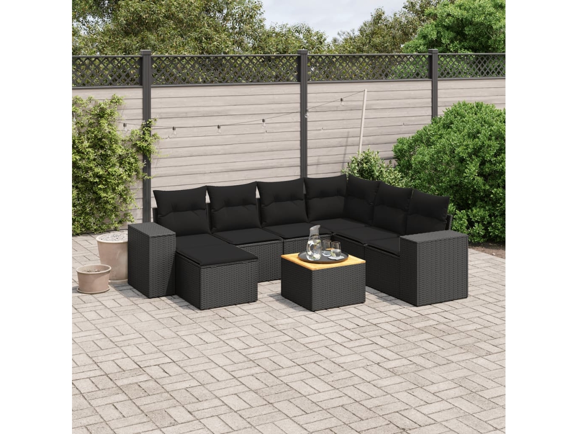 Conjunto de sofá de jardín de 8 piezas con cojines en mimbre sintético negro de DKD Home Decor