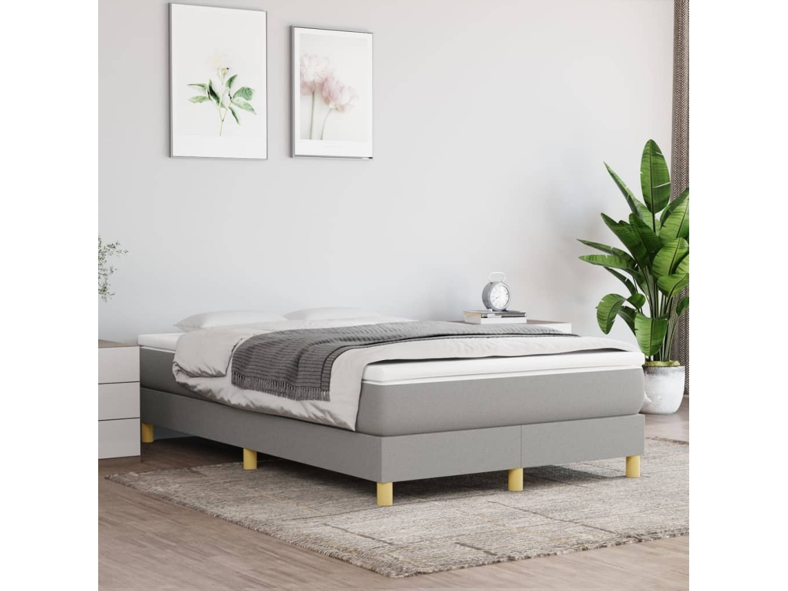 Cama Box Spring Con Colchón Tela Gris Claro 120x200 Cm