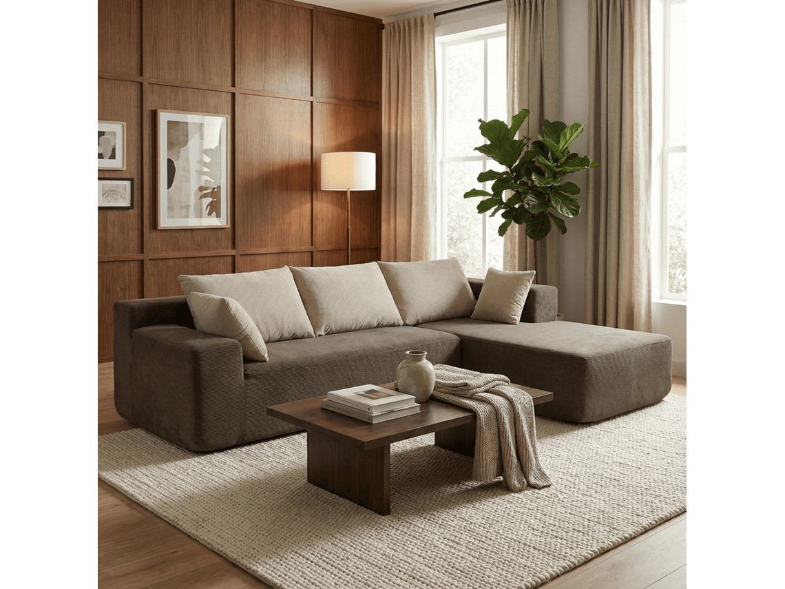 Coco Living Sofá De Salón Luna 3 Plazas - Pana Acanalada - Marrón Arena Derecha