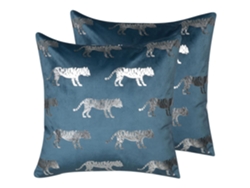 Conjunto de 2 cojines decorativos BELIANI Bluebell de Terciopelo Azul 45x45x12
