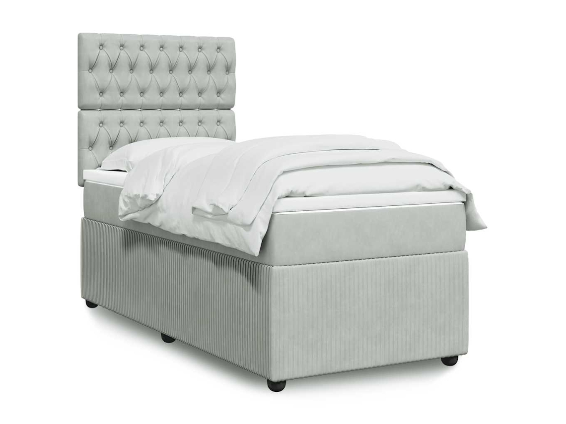 Cama Box Spring Con Colchón Terciopelo Gris Claro 90x190 Cm