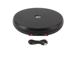 Mesa giratoria eléctrica con luces LED, 25 cm, silenciosa, capacidad de 20 kg, color negro.