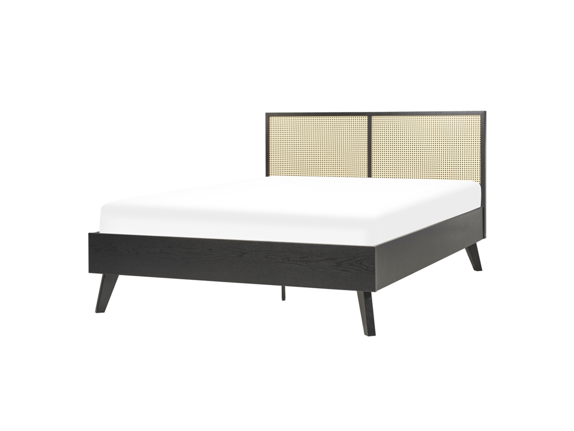 Cama con somier BELIANI Monpazier de Ratán, Tablero de fibra Negro 147x209x99