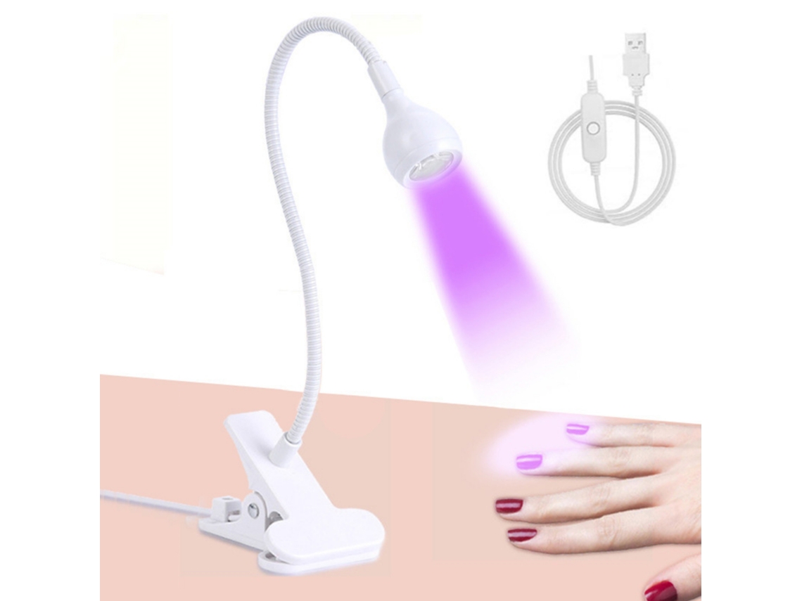 Mini lámpara de manicura UV LED, muy adecuada para manicuras de gel, con clips de seguridad y luz LED giratoria.