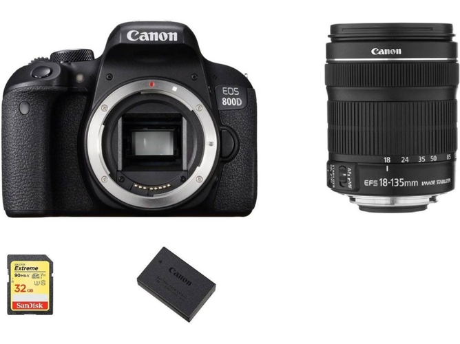 Kit Cámara Réflex CANON EOS 800D EF-S 18-135mm F3.5-5.6 IS STM + SD de 32GB + LP-E17