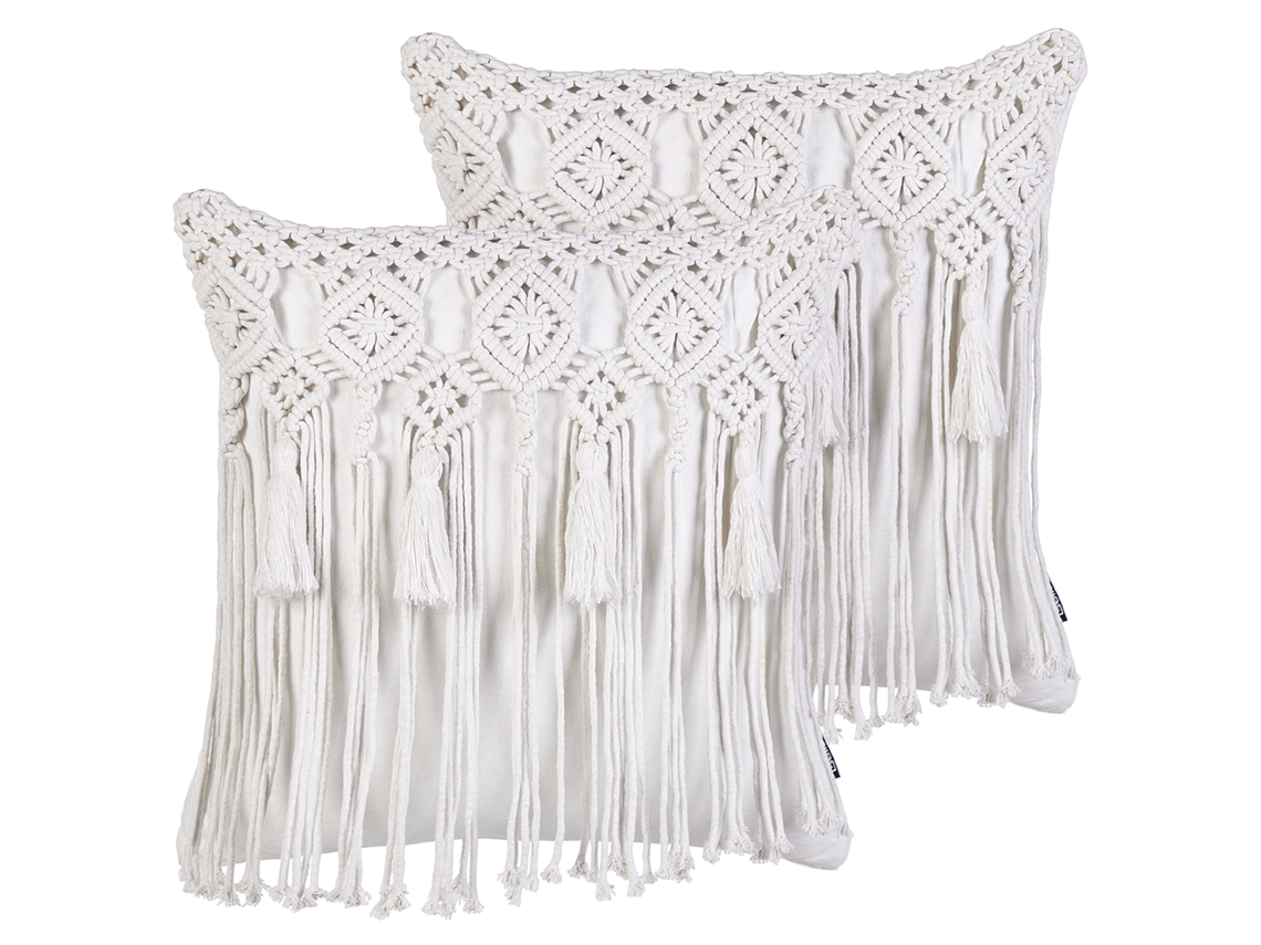 Cojines decorativos con borlas BELIANI Bamian de Algodón Blanco 45x45x10