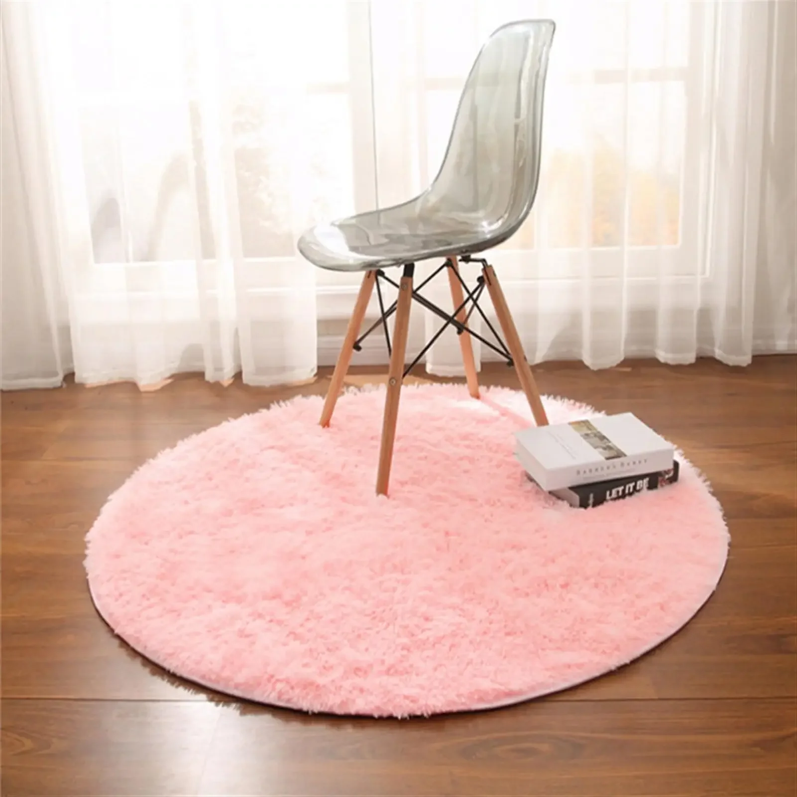 (rosa 80x80cm) Alfombra Redonda De Felpa Suave Y Cómoda