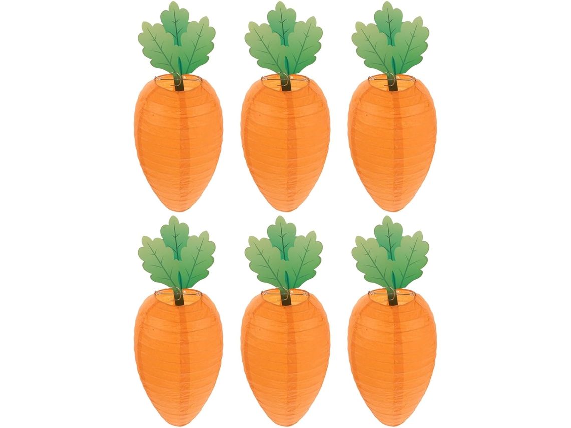 Juego de 6 farolillos de papel ligeros con forma de zanahoria para colgar en interiores - Decoración de Pascua - GOKOCO