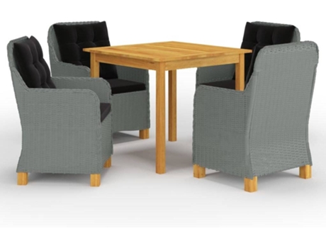 Conjunto 5 de comedor para jardín de VIDAXL gris claro