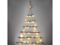 Árbol De Navidad Colgante De Pared Con 40 Luces Led Blancas Cálidas, Funciona Con Pilas.