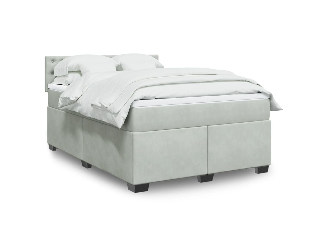 Cama Box Spring Con Colchón Terciopelo Gris Claro 140x190 Cm