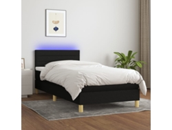 Cama Box Spring Con Colchón Led Tela Negro 90x200 Cm