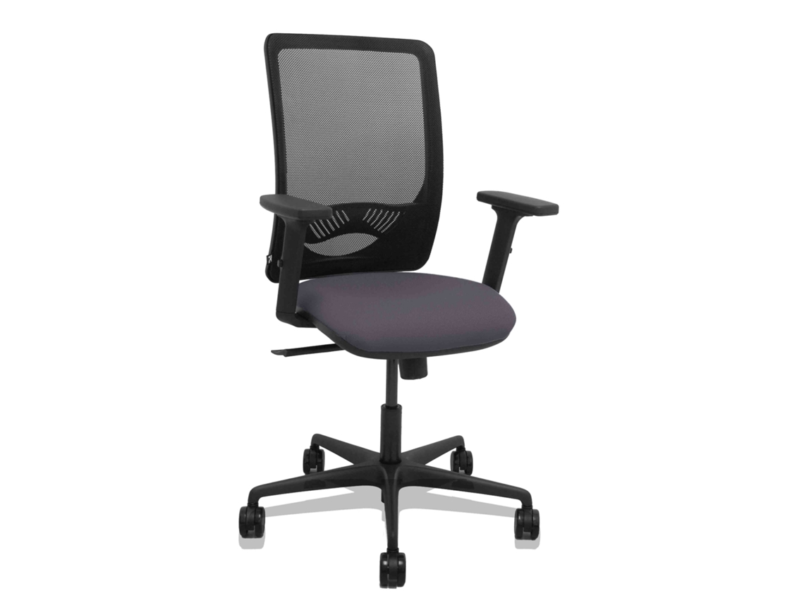 Silla De Oficina Zulema Con Mecanismo Sincro Tapizada Con Tela Color Gris Oscuro Y Malla Color Negro