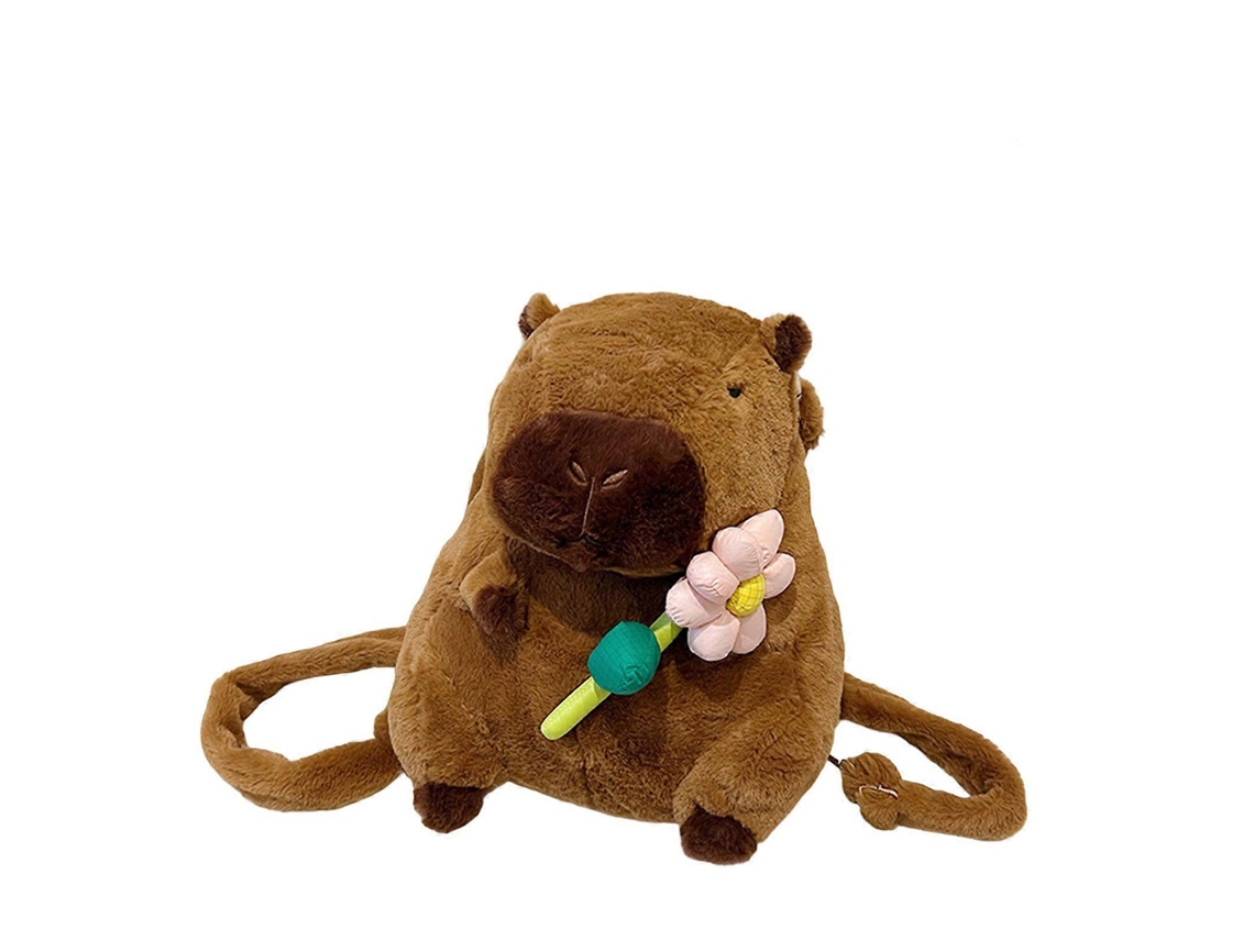 Mochila de felpa suave con diseño de capibara y correa ajustable. Bolso bandolera suave ideal para la escuela o viajes informales - Giecy