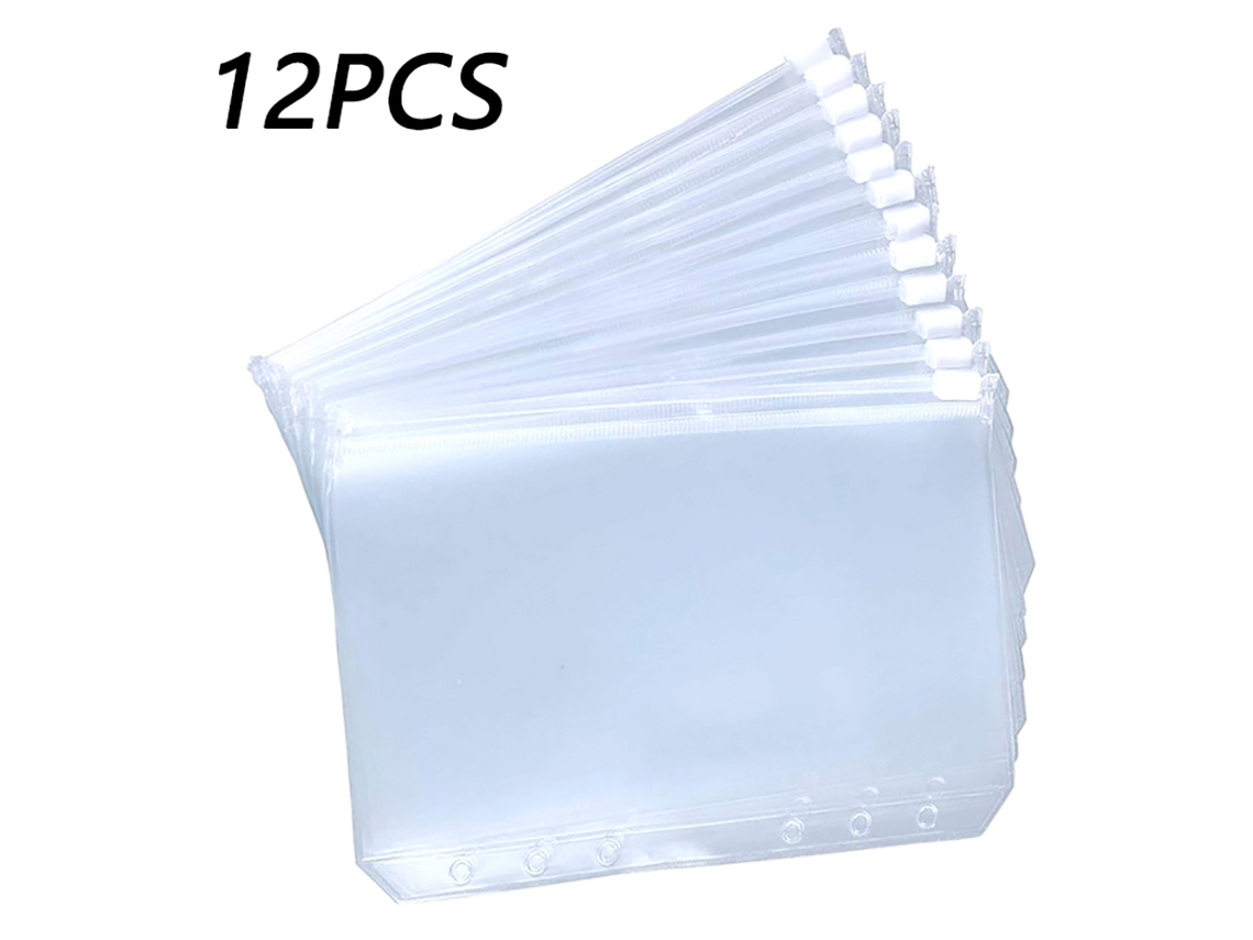 Carpeta de PVC transparente con cierre de cremallera, funda para tarjetas y cubierta con cuentas doradas.