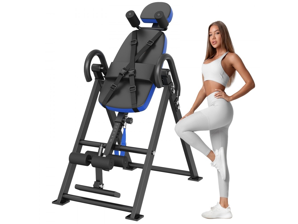 Mesa de inversión plegable azul/negra con soporte, cinturón de seguridad y equipo de inversión ajustable Tekmaquinas