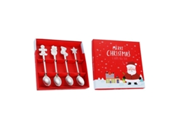 Juego de cucharas navideñas de acero inoxidable con 8 piezas y cajas de regalo para café, postres y té.