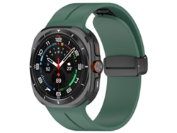 Bracelete Para Samsung Galaxy Watch Ultra-silicone Dobrável Com Fivela Preta E Ranhuras Planas (47mm) - Verde Pinho